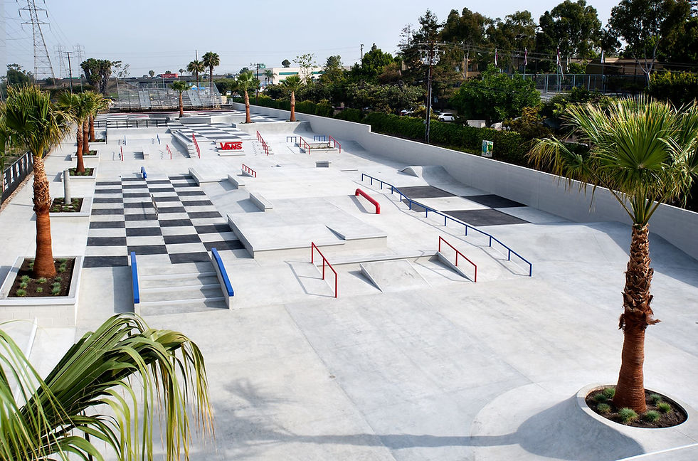 Vans Huntington Beach Skatepark bowl at dusk by California Skateparks